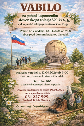 POHOD K SPOMENIKU SLOVENSKEGA TOLARJA NA VELIKEM VRHU