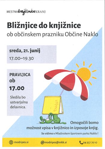 BLIŽNJICE DO KNJIŽNICE ob občinskem prazniku Občine Naklo