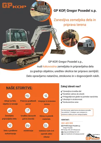 GP kop, zemeljska pripravljalna dela, Gregor Posedel s.p. GP kop, zemeljska pripravljalna dela, Gregor Posedel s.p.